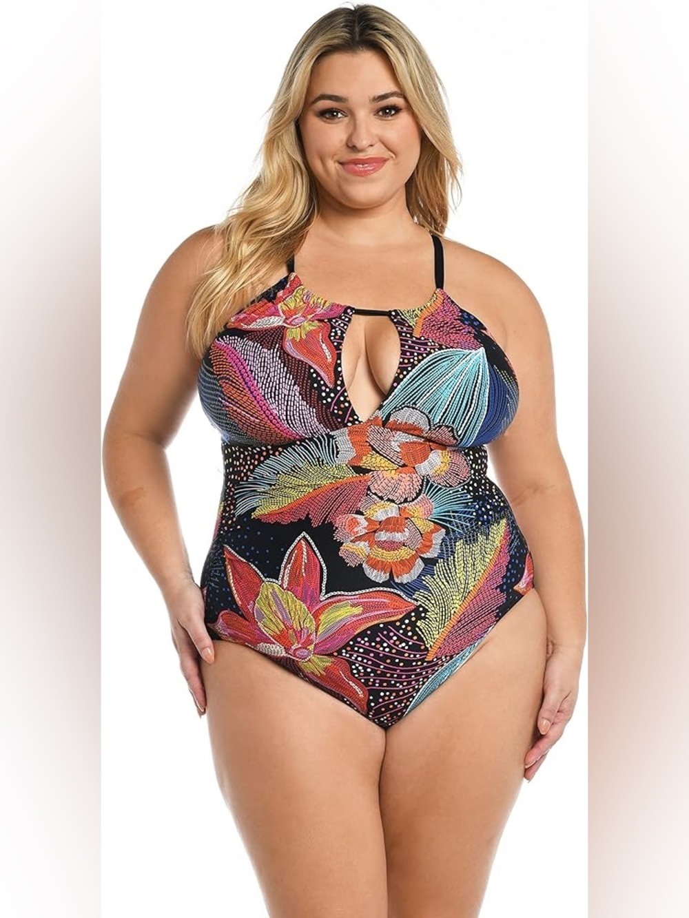 La Blanca Women's High Neck One Piece Swimsuit Floral Sunlit Soiree Plus Sz 22W